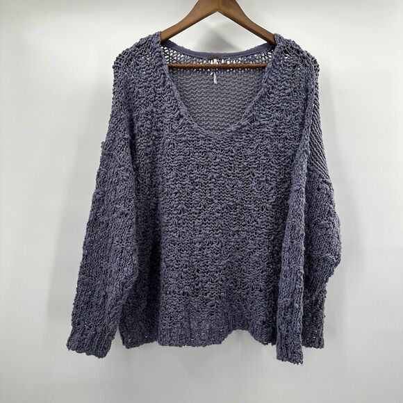 Free People Sweater Womens Medium Purple Sunday Shore Pullover Textured Chunky - Picture 1 of 10